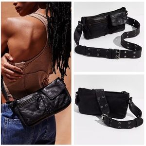 Free People Wade Leather mini in black